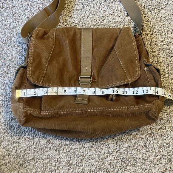 Fossil Brown Corduroy Crossbody Messenger Handbag Adjustable Strap Y2K Purse - Picture 14 of 15